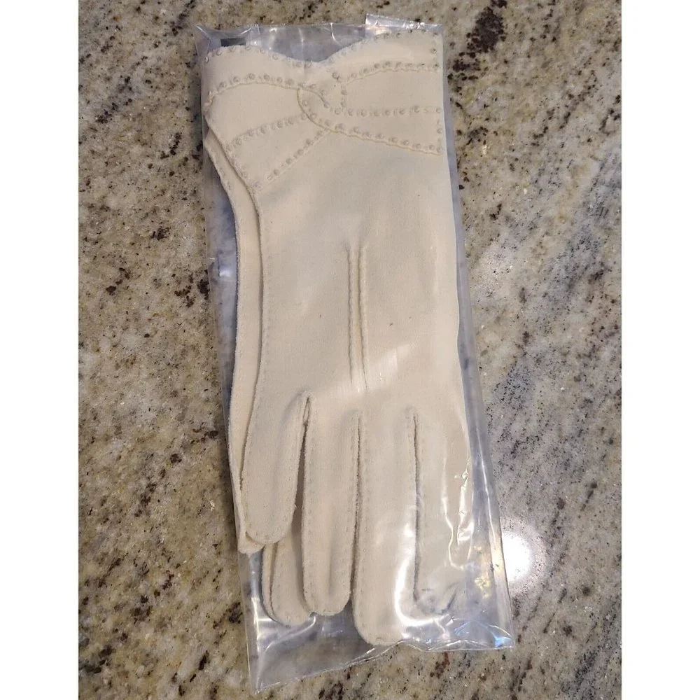 Vintage Size M Yellow Stretch Formal Cotton Gloves 9